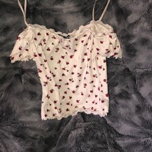 Forever 21 Flower Ruffle Off The Shoulder Crop Top